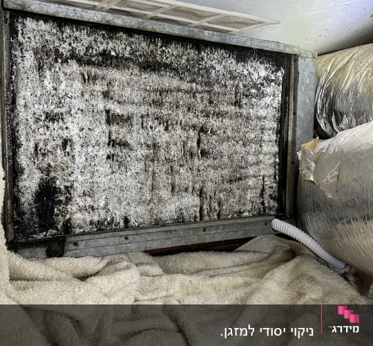מסנן מזגן מלוכלך עם עובש על מגבת
